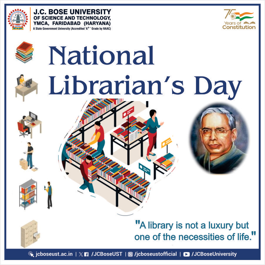 JCBoseUST's tweet image. Remembering the father of Library Science in India on his birth anniversary. 

#SRRanganathan #Mathematician #Librarian #LibraryDay #JCBoseUST #YMCA #YMCAIE #University