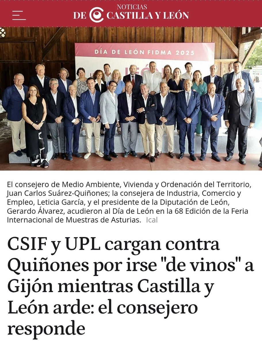 CSIF y UPL cargan contra Quiñones por irse "de vinos" a Gijón mientras Castilla y León arde: el consejero responde
elespanol.com/castilla-y-leo…