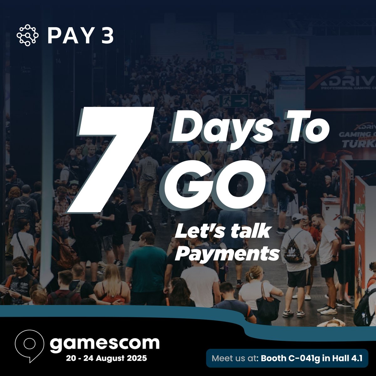 The countdown to <a href="/gamescom/">gamescom</a> begins! Only 7 days to go until Pay3 showcases our cutting-edge payment solutions. Are you ready? 

#Gamescom #Pay3 #GamingRevolution