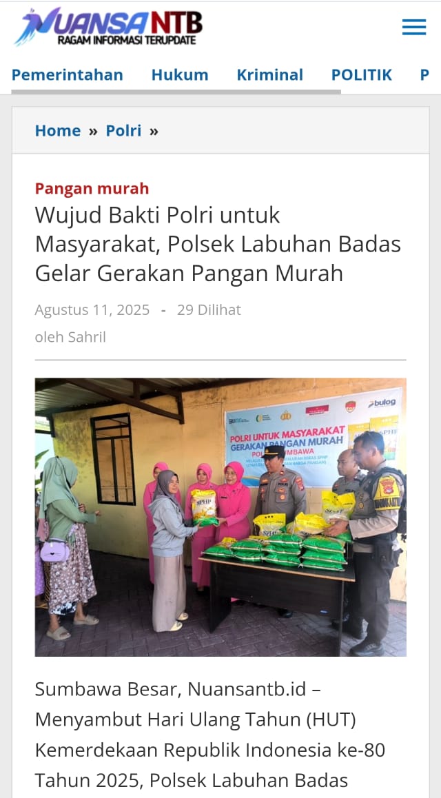 kooqei's tweet photo. polsek labuhan badas #SiapMelayaniIndonesia Berperan Mewujudkan Kemajuan wujudkan kepedulian lewat gerakan pangan murah https://t.co/2XW20UaWB6