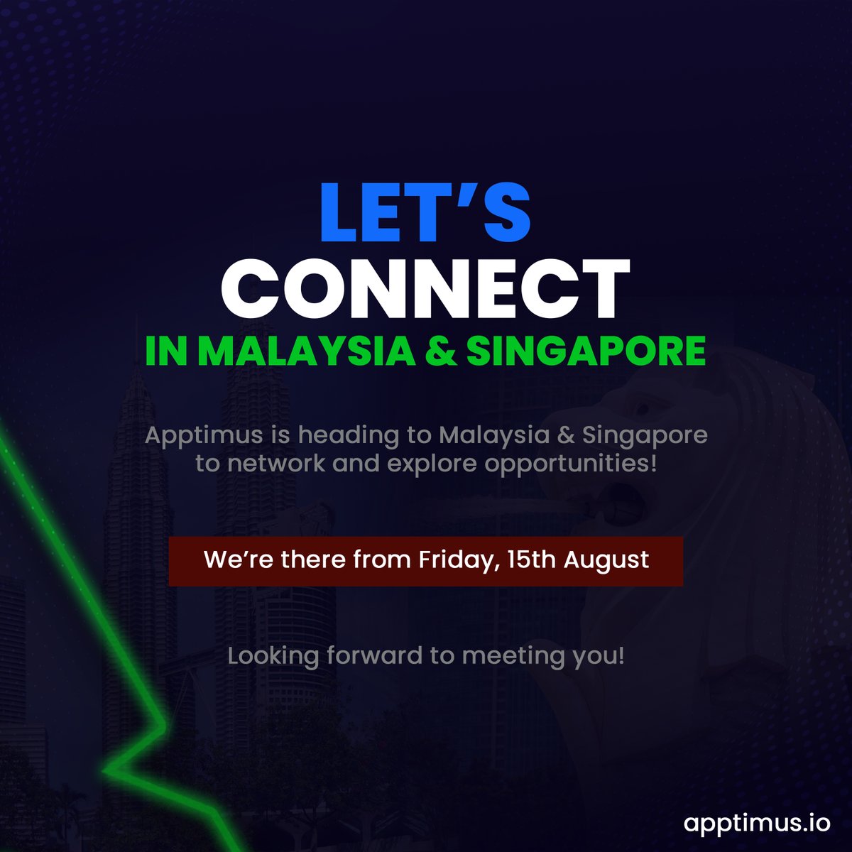Apptimus_tech's tweet photo. Will You Be in Malaysia or Singapore This August?

We’ll be in Malaysia &amp; Singapore from August 15 to August 21 to network and explore exciting opportunities.

📩 If you’d like to meet us during our visit, please share your details here: https://t.co/2F69wnOGKj

#Apptimus https://t.co/SHySjUVQqY