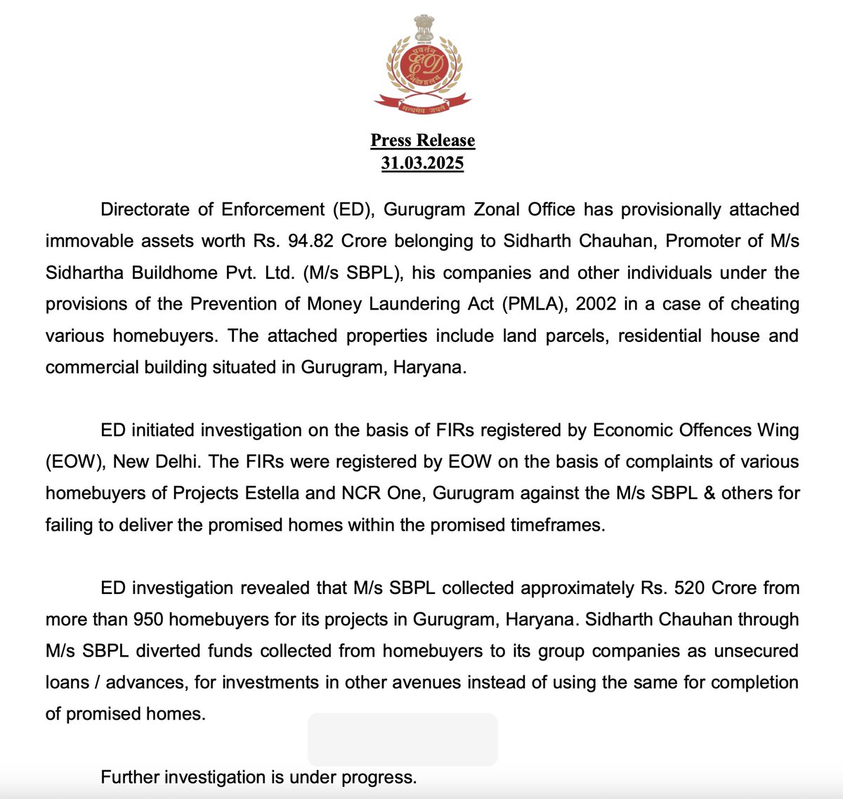 <a href="/RBI/">ReserveBankOfIndia</a> <a href="/PSBIndOfficial/">Punjab & Sind Bank</a> <a href="/pnbindia/">Punjab National Bank</a> <a href="/PMOIndia/">PMO India</a> <a href="/cmohry/">CMO Haryana</a> <a href="/arjunrammeghwal/">Arjun Ram Meghwal</a> <a href="/barandbench/">Bar and Bench</a> <a href="/NayabSainiBJP/">Nayab Saini</a> <a href="/aajtak/">AajTak</a> <a href="/TimesNow/">TIMES NOW</a> <a href="/IndiaToday/">IndiaToday</a> <a href="/republic/">Republic</a> <a href="/HaryanaNews365/">Haryana New 365</a> <a href="/DainikBhaskar/">Dainik Bhaskar</a> <a href="/dir_ed/">ED</a> <a href="/AmitShah/">Amit Shah</a> <a href="/BJP4Haryana/">Haryana BJP</a> <a href="/ZeeNews/">Zee News</a> <a href="/ndtv/">NDTV</a> <a href="/CNNnews18/">News18</a> <a href="/CNN/">CNN</a> <a href="/EOWDelhi/">Economic Offences Wing, Delhi</a> <a href="/KirenRijiju/">Kiren Rijiju</a> <a href="/M_Lekhi/">Meenakashi Lekhi</a> <a href="/nsitharaman/">Nirmala Sitharaman</a> <a href="/narendramodi/">Narendra Modi</a> <a href="/police_haryana/">Haryana Police</a> <a href="/DGPHaryana/">DGP Haryana Police</a> <a href="/CBIHeadquarters/">Central Bureau of Investigation (India)</a> <a href="/EconomicTimes/">Economic Times</a> <a href="/htTweets/">Hindustan Times</a> <a href="/livemint/">Mint</a> <a href="/fever104fm/">Fever 104 FM</a> <a href="/TheGurugramNews/">Gurugram News गुरुग्राम न्यूज़</a> <a href="/BoltaHindustan/">Bolta Hindustan</a> <a href="/SadhnaNews24X7/">Sadhna News 24x7</a> Pls print the agony of 500 Homebuyers, who are waiting for HOMES for 15yrs

* Paid 15% of flat amount by 2012
* Assured delivery by 2015
* Company account turned NPA in 2017
* Insolvency started in 2021
* Resolution plan pending since 1 yr

#JusticeForSBPLbuyers
