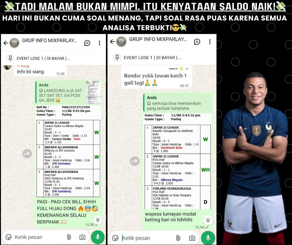 ekorqq_'s tweet photo. 💸Tadi malam bukan mimpi. Itu kenyataan saldo naik!💸
Yang masih nebak-nebak, ayo belajar. Yang udah slip ijo juga, kita tos di atas! 
YUK MARI GASKAN TIPS MIXPARLAY HARI INI
HUBUNGI WA : +62 878-7045-5191
#gengbola #mixparlay #bandarbola #beritabola #bolaindonesia #viral #fyp https://t.co/IthVY6dElM