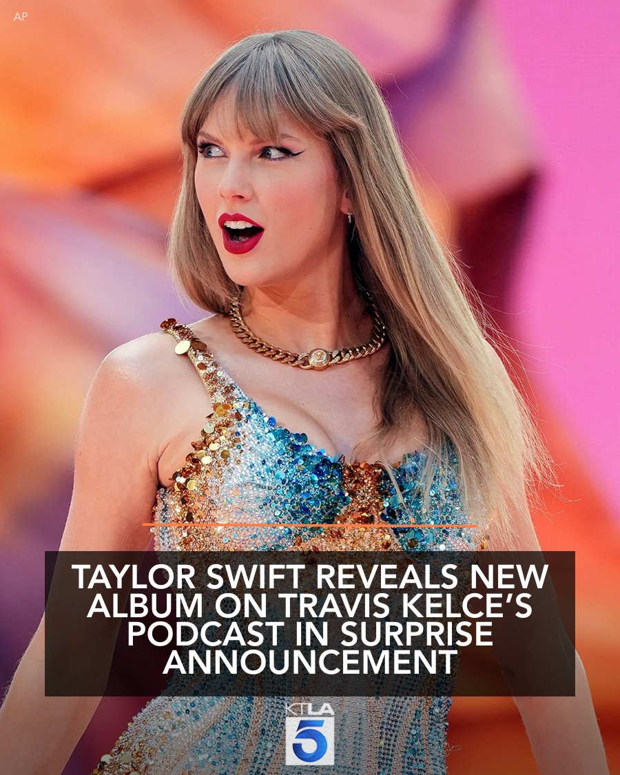 KTLA's tweet photo. After a lengthy hiatus, Taylor Swift broke her silence not with a traditional press release or social media drop, but during a surprise teaser for her upcoming appearance on her boyfriend Travis Kelce’s podcast, “New Heights.” Details: https://t.co/s8GwkaAHIQ https://t.co/9dFCZyfIR7