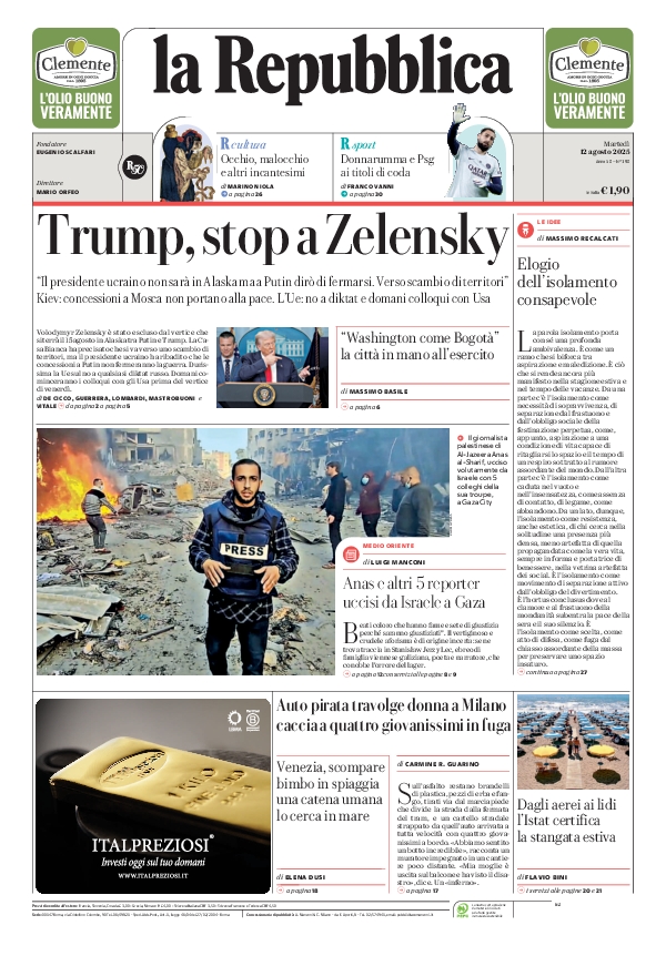 La prima pagina di oggi #12august larep.it/primapagina 📰