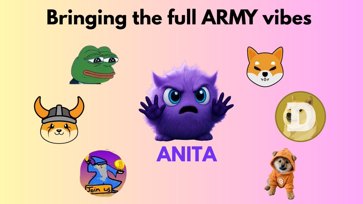 ANITA’s bringing the ARMY vibes💜
🧠The playbook is simple:
1. Show up every day
2. Be loud and proud
3. Believe in the vision
4. Hold with diamond hands
5. Vibe with the ARMY
6. Cook up memes
7. Spread the word to your mom, dad, friends, dog, cat..
8. Inkify your PFP at
