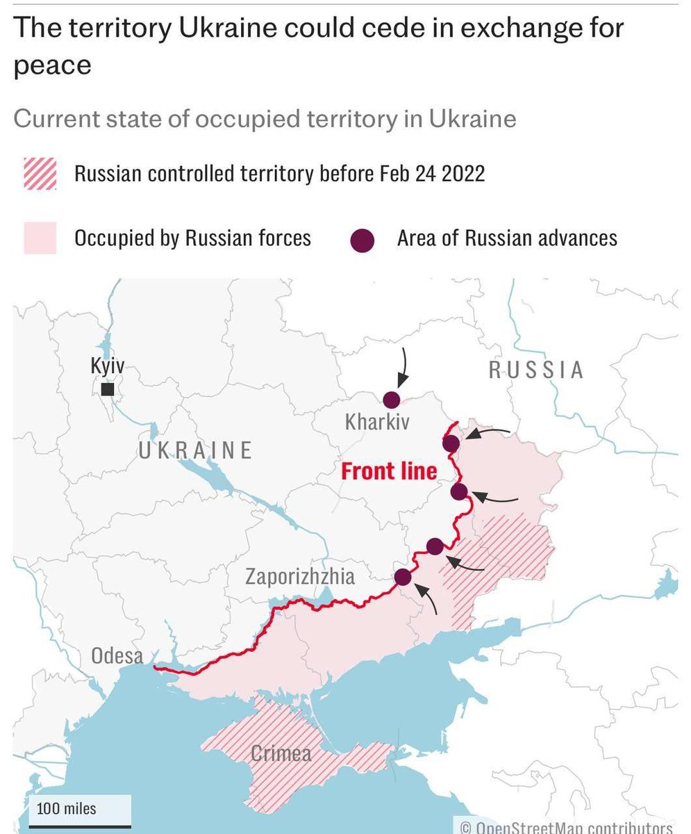 Украина готова оставить под контролем РФ оккупированные регионы ради завершения войны и вступления в НАТО — The Telegraph.
Зеленский заявил, что не примет мир, если он потребует сдачи оставшихся под контролем Украины территорий, но вопросы по  занятым Россией, могут обсуждаться