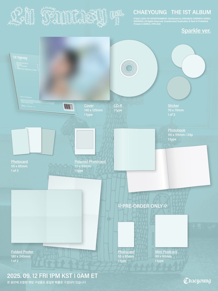 [PH GO] CHAEYOUNG THE FIRST ALBUM
"LIL FANTASY vol.1"

Order Form: cognitoforms.com/KKShoppePH/_20…

Withmuu
Glimmer / Murmur ver. - Php 820
Canvas ver. - Php 900
Sparkle ver. - Php 580
All versions - Php 3,100

Fans Shop / Soundwave / Musickorea / Musicplant 
Glimmer / Murmur ver. - Php