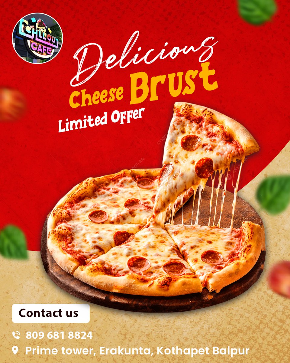 chilloutcafehyd's tweet image. Cheese lovers, this one’s calling your name! 🧀
Our Delicious Cheese Burst Pizza is here for a limited time – loaded, gooey, and dripping with flavor in every slice.

📍 Prime Tower, Erakunta, Kothapet, Balapur
📞 809 681 8824

#ChillOutCafe #CheeseBurstPizza #PizzaLovers #bhyp
