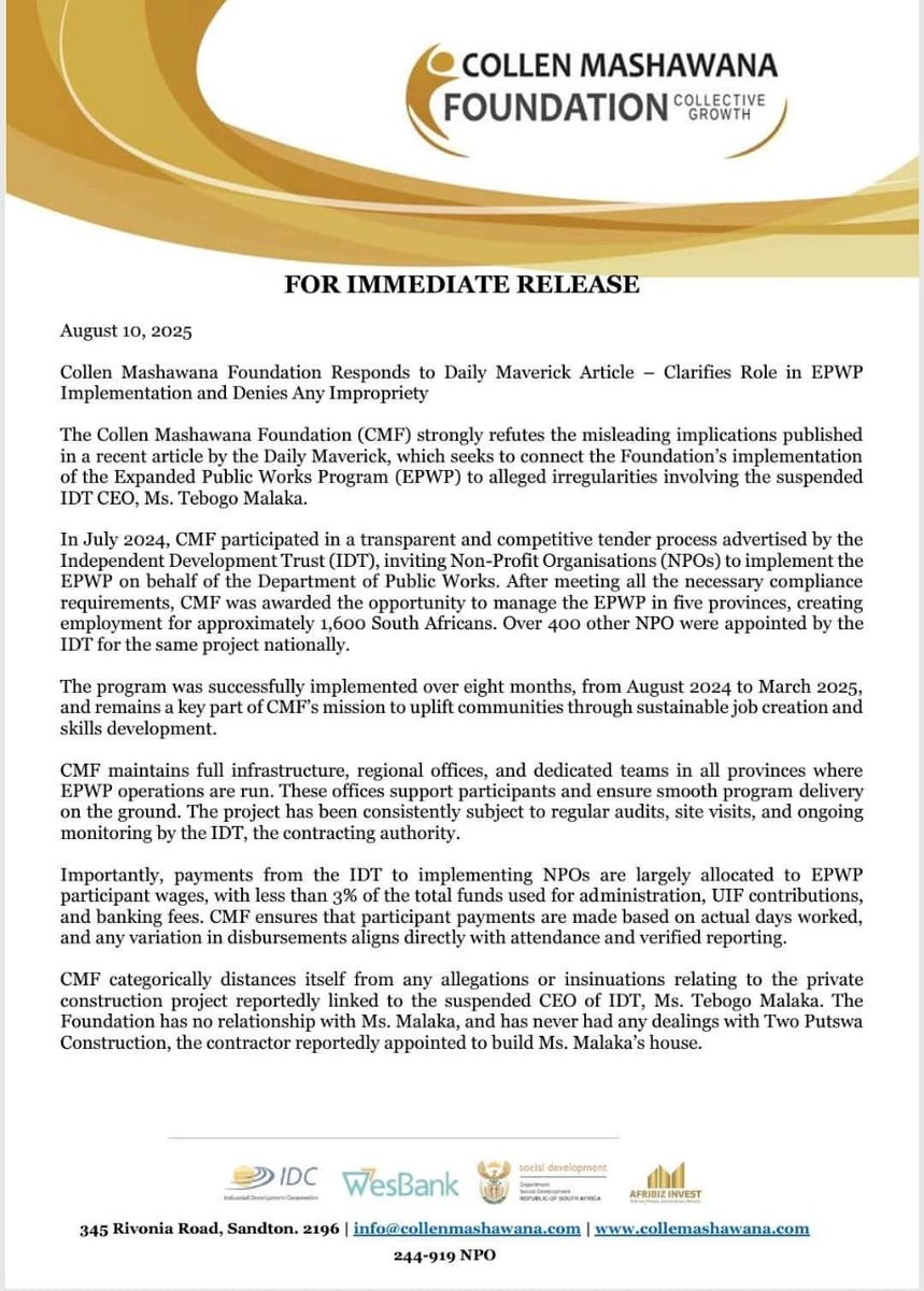 NonalaBM's tweet image. The question was very simple: Did the Mashawana Foundation pay money to Malaka&apos;s family Trust account? Yes or No? Not these long stories. 2
 Is it allowed to use the government logo in their private day to day gommunication- Social Dev, IDC? Check the bottom of the letter