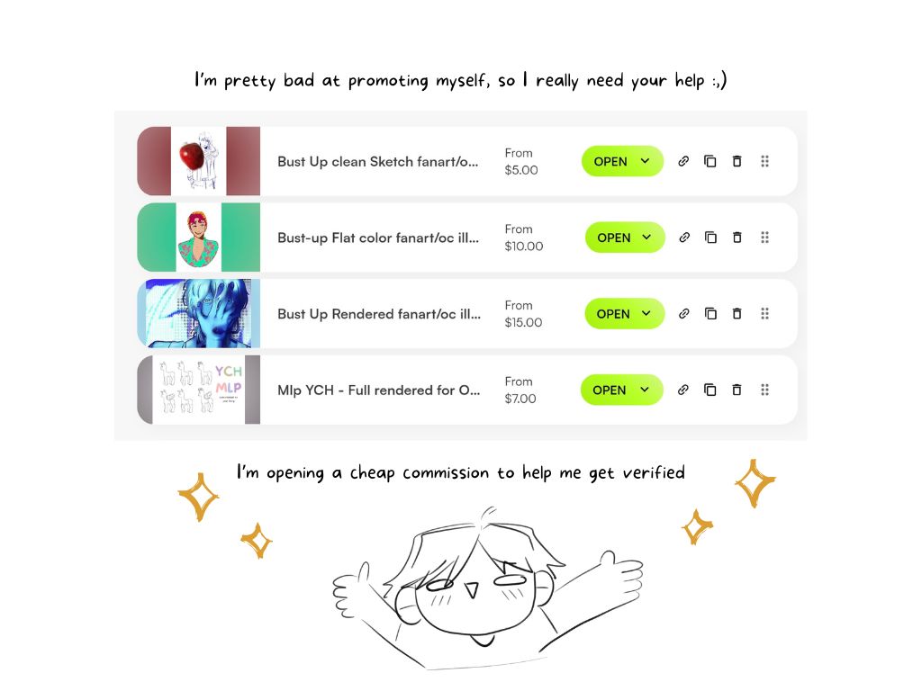 koofeii's tweet photo. I've been spamming my Vgen all over tl but still haven't got any customers. 
.
Please help me get verified. All of my comms cost under $20
.
https://t.co/OCFm8YuhLJ
A retweet is very much appreciated 
#artmoot #VGenOpen #VGenComms #commissionsopen #Commission #mootstwt https://t.co/RfPeonCgOb