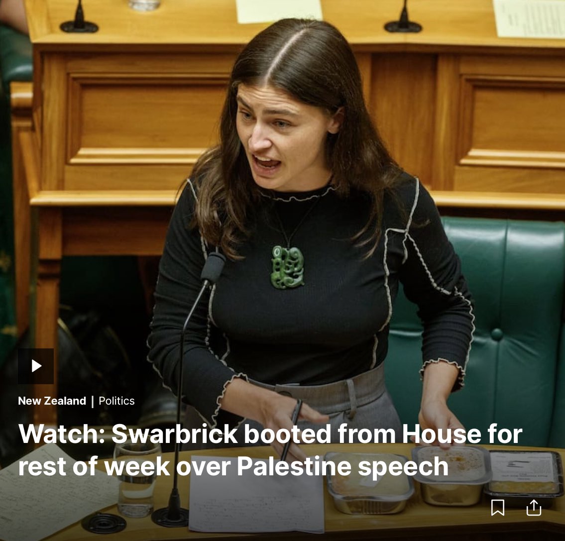 What a weak arsed Parliament we have. Booted for a week for saying some people lacked a Spine. Our parliament needs to harden the fuck up. Whether you agree or disagree on the question of #Palestine calling someone spineless is certainly not the most terrifying Barb.