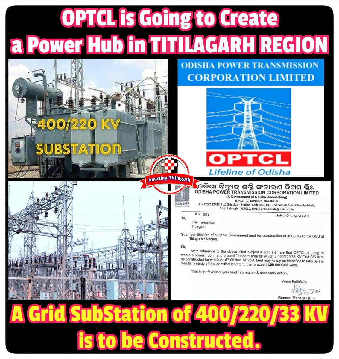 Amazing Titilagarh (@atitilagarh) on Twitter photo Titilagarh Tahasildar has proposed a single plot of 52 acre Govt. land to <a href="/OPTCL_Odisha/">OPTCL</a> for construction.
Many thanks to all the dignitaries for planning something big in Titilagarh region. <a href="/EnergyOdisha/">Energy Odisha</a> <a href="/KVSinghDeo1/">Kanak Vardhan Singh Deo (Modiji Ka Parivar)</a> <a href="/NabinJain07/">Dr. Nabin Jain</a> <a href="/TPWesternOdisha/">TP Western Odisha Distribution Ltd.</a>. All are now eagerly waiting. Titilagarh Tahasildar has proposed a single plot of 52 acre Govt. land to <a href="/OPTCL_Odisha/">OPTCL</a> for construction.
Many thanks to all the dignitaries for planning something big in Titilagarh region. <a href="/EnergyOdisha/">Energy Odisha</a> <a href="/KVSinghDeo1/">Kanak Vardhan Singh Deo (Modiji Ka Parivar)</a> <a href="/NabinJain07/">Dr. Nabin Jain</a> <a href="/TPWesternOdisha/">TP Western Odisha Distribution Ltd.</a>. All are now eagerly waiting.