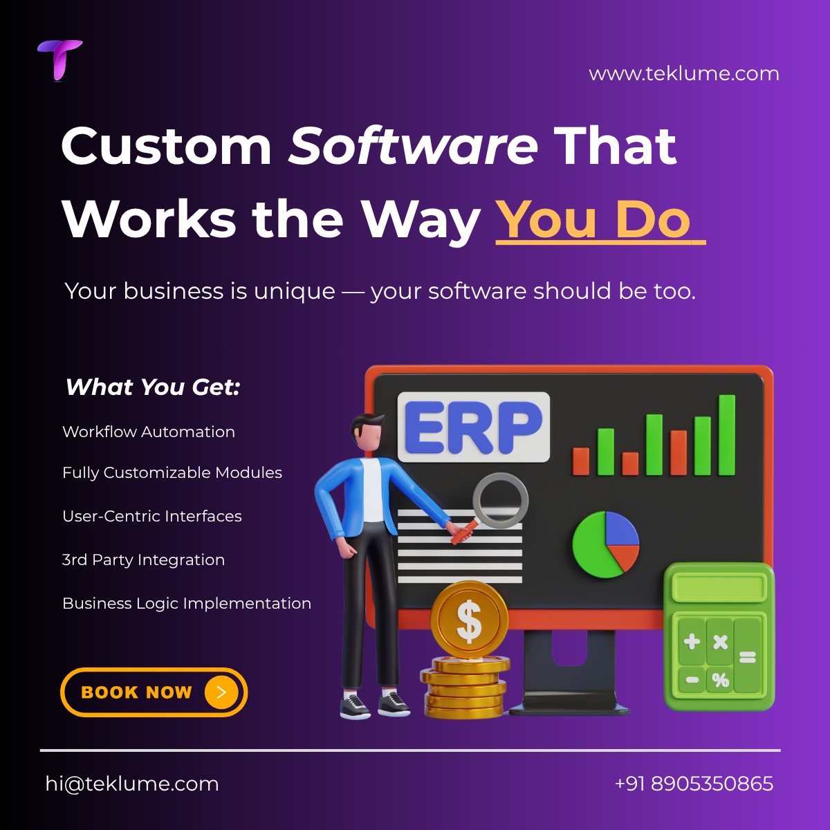 tek_lume's tweet photo. 💻 Your Business. Your Software.
We build custom software that works exactly the way you do!

✅ Workflow Automation
✅ Custom Modules
✅ 3rd Party Integrations

🌐 https://t.co/rAvKsx4vDE | 📧 hi@teklume.com

#CustomSoftware #ERP #WorkflowAutomation #TechSolutions #SaaS #DigitalTransformation #BusinessGrowth #StartupIndia #BusinessAutomation