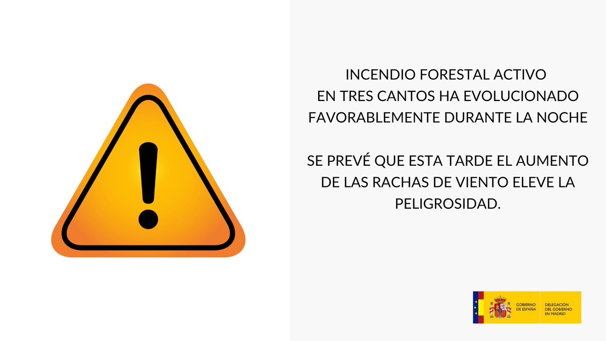 Durante toda la noche, todos los equipos de extinción han trabajado sin descanso en el #IFTresCantos , que sigue declarado activo.

En estos momentos no hay riesgo para núcleos de población ni para infraestructuras críticas.

Se prevé que esta tarde el aumento de las rachas de