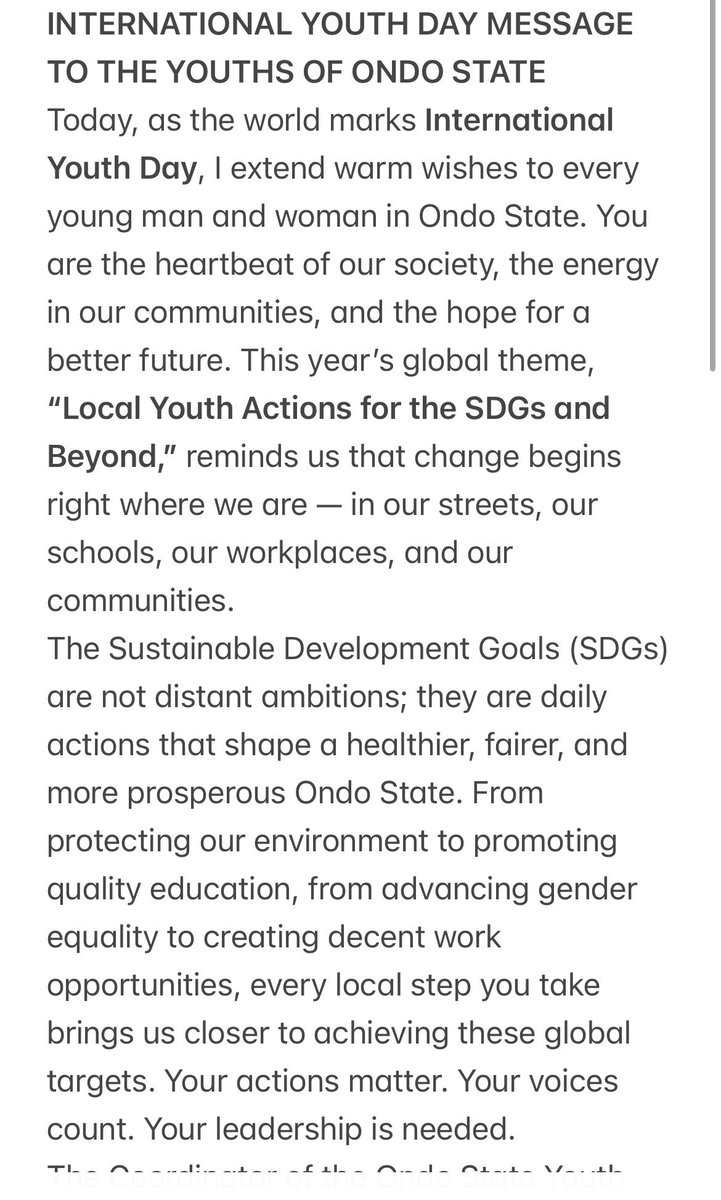 OSYNetwork's tweet image. Happy International Youth Day, Ondo State! 🌍💪

This year’s theme — “Local Youth Actions for the SDGs and Beyond” reminds us that real change starts here at home. Every positive step you take in politics, academics, career, or social life brings us closer to a better Ondo State