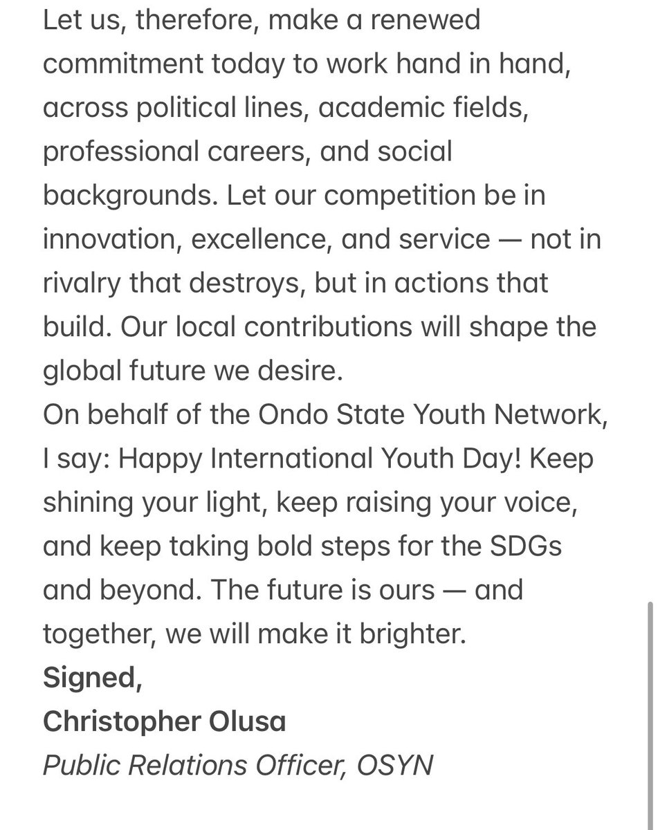 OSYNetwork's tweet image. Happy International Youth Day, Ondo State! 🌍💪

This year’s theme — “Local Youth Actions for the SDGs and Beyond” reminds us that real change starts here at home. Every positive step you take in politics, academics, career, or social life brings us closer to a better Ondo State