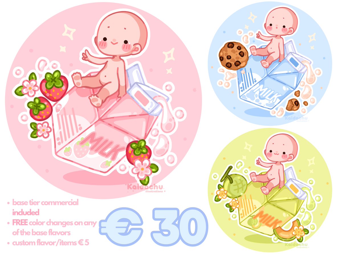 🍒💗LAST ROUND! 💗🍒
5 slots total 

all of them are € 30 each, base commercial rights included ✨ 

DM with your oc &amp; type for a slot!