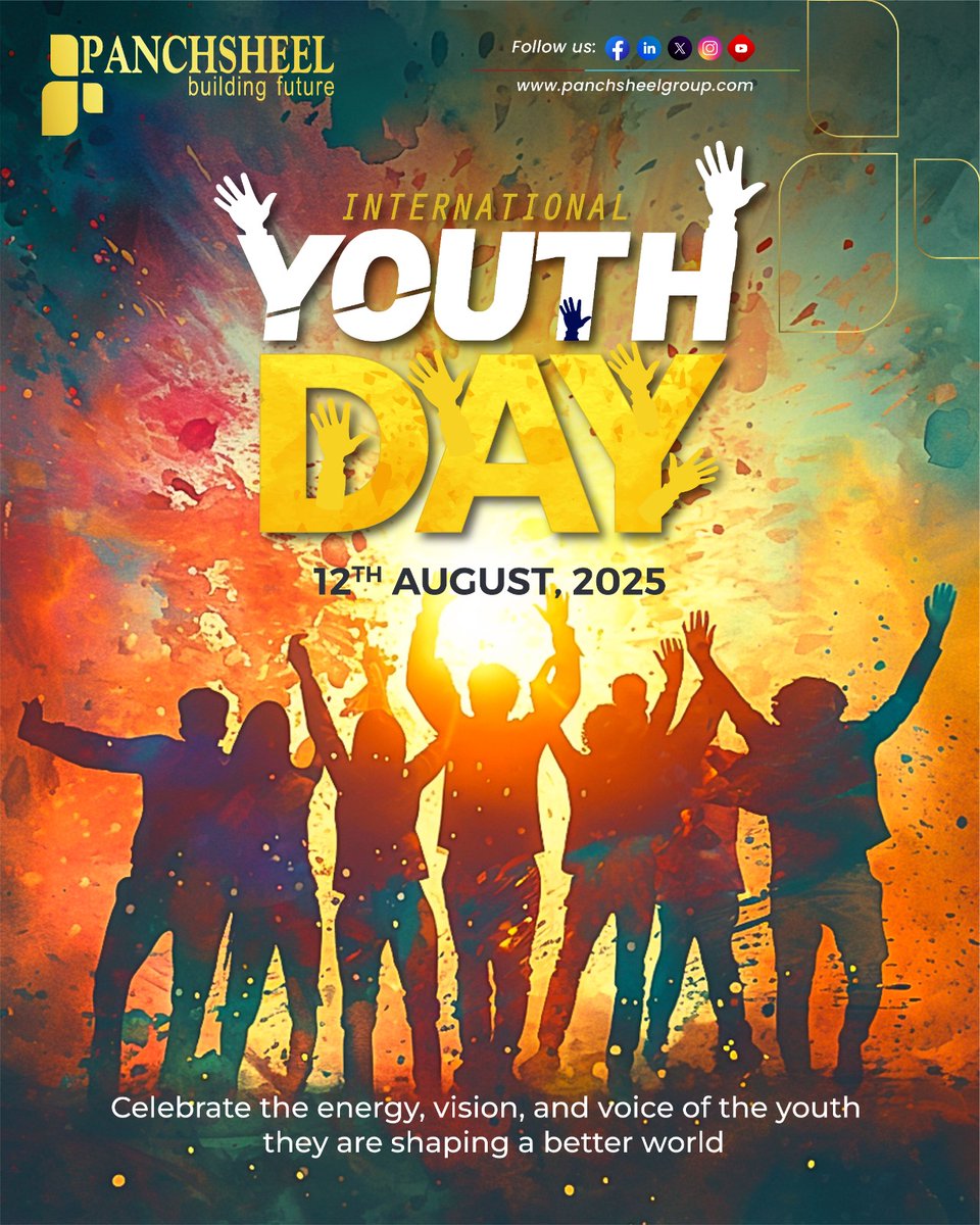 PanchsheelBuild's tweet image. Happy International Youth Day !
Strong youth build strong nations — invest in them, trust in them.
PANCHSHEEL GROUP
panchsheelgroup.com
#GenerationNow #YouthDevelopment #CelebrateYouth #YouthStrength #YouthSpirit #BuildingTheFuture #IgniteTheFuture #YouthTogether