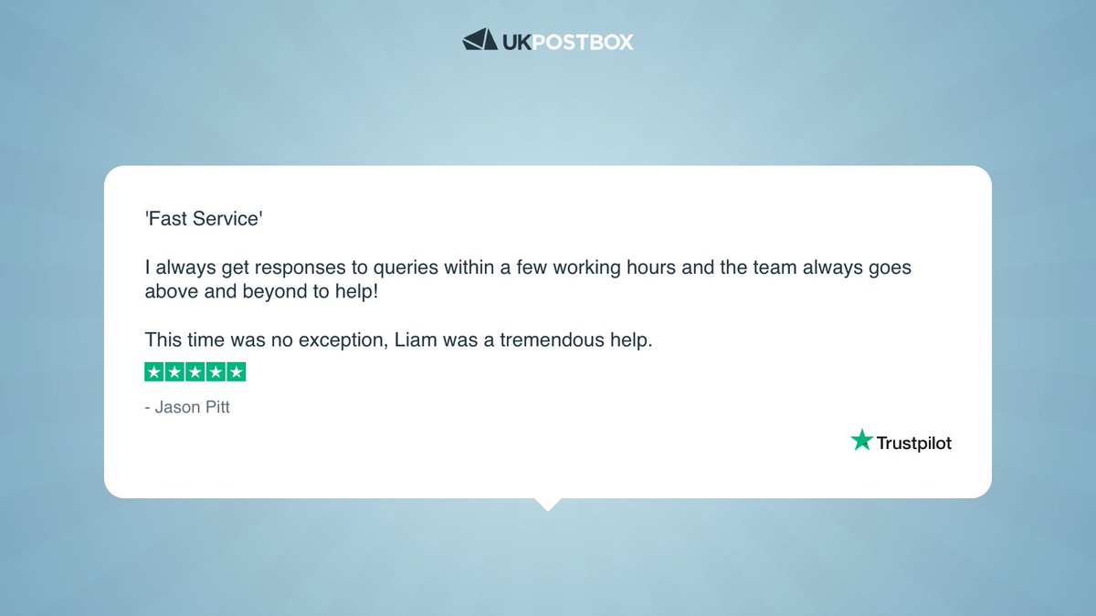 ⭐ ⭐⭐ ⭐⭐ 

Thanks Jason!

Digital mail management is easy to set up, and we'll help you any step of the way.

See our more reviews 👉 uk.trustpilot.com/review/ukpostb…

#UKPostbox #Trustpilot #HappyCustomer