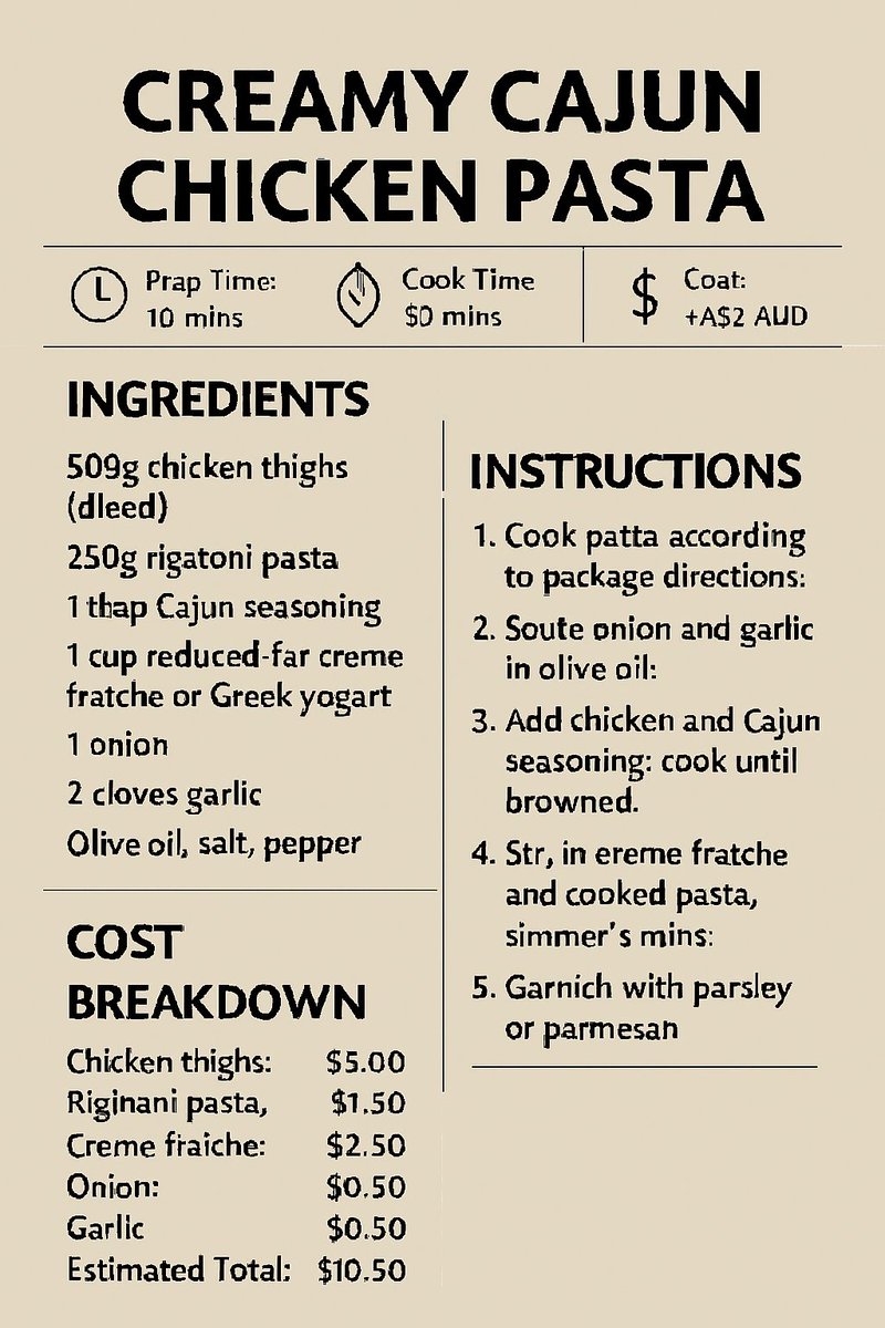 detoxdietdrinks's tweet photo. 🔥 Dinner in 30 mins for just $10.50!
Creamy Cajun Chicken Pasta 🍝
✅ Quick
✅ Affordable
✅ Packed with flavor
Perfect weeknight recipe 🐔🌶️
#Foodie #EasyRecipes #BudgetMeals #CajunCooking https://t.co/MCw3GC3B3a
