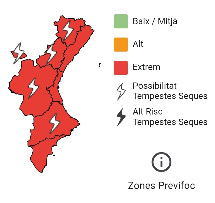 Emergències 112CV (@gva112) on Twitter photo 🔥El nivell de preemergència per risc d'incendis forestals hui 12/08 és:
🔴EXTREM a tota la Comunitat Valenciana
⚡ Possibilitat de tempestes seques a gran part del territori 
📲Si veus fum o foc telefona a l'1·1·2 perquè es mobilitzen els recursos necessaris i evitar un gran 🔥El nivell de preemergència per risc d'incendis forestals hui 12/08 és:
🔴EXTREM a tota la Comunitat Valenciana
⚡ Possibilitat de tempestes seques a gran part del territori 
📲Si veus fum o foc telefona a l'1·1·2 perquè es mobilitzen els recursos necessaris i evitar un gran