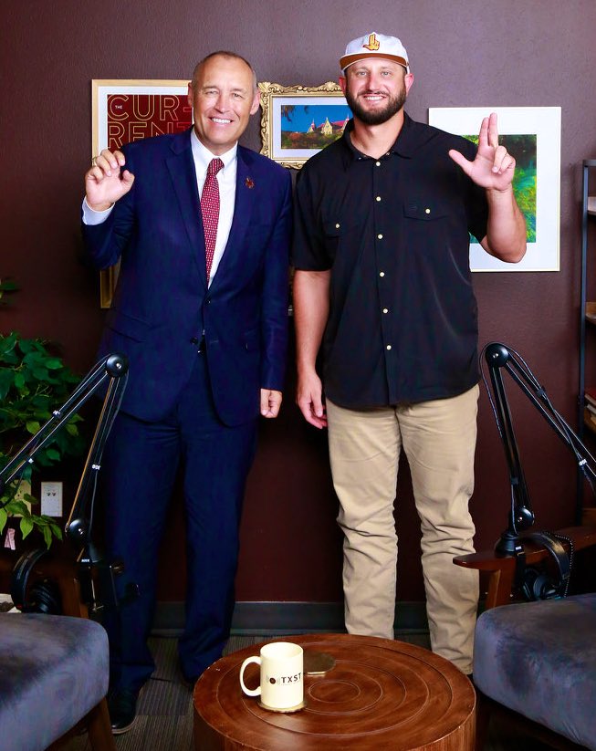 Thank you, <a href="/GJKinne/">GJ Kinne</a>, for joining me on The Current today. We had so many great things to talk about, we had to go into overtime to finish! So grateful for all you do to represent <a href="/txst/">Texas State University</a>!🐾⭐️