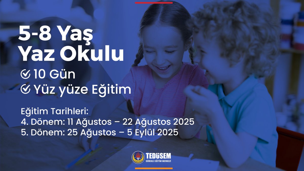 5-8 Yaş arası çocuklarımızın çok yönlü gelişimlerine destek olmak amacıyla hazırladığımız yaz okulunuzun 4. ve 5. dönem kayıtları devam ediyor. Ayrıntılı bilgi edinmek için:
sem.tedu.edu.tr
0 (538) 035 88 71