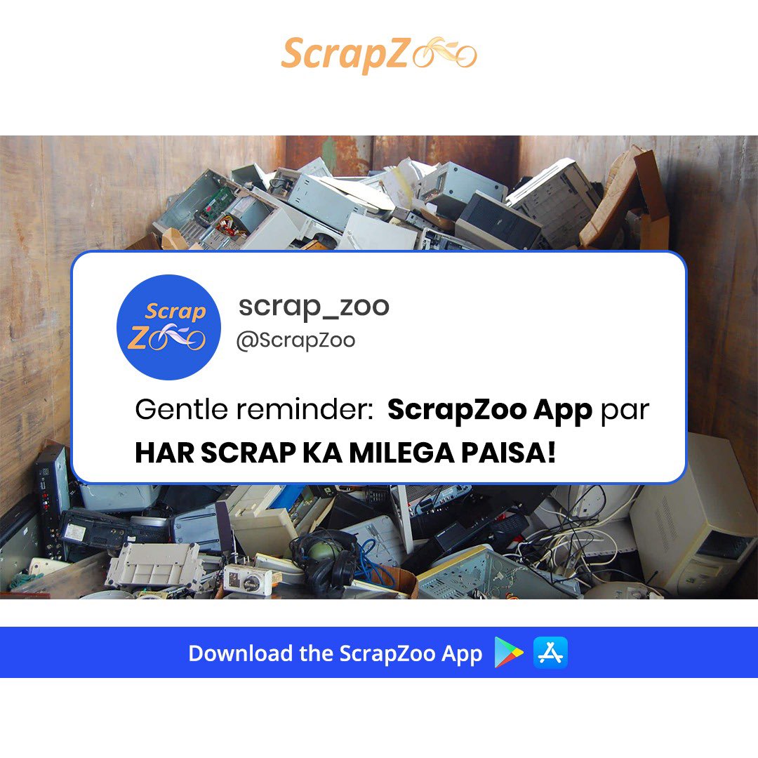 ScrapZoo's tweet photo. Scrap at home? ๐ฐ Turn it into cash!
Papers, books, utensils, cables, plastic, e-waste & more โ Recycle & earn cash with ScrapZoo! โป
Download the ScrapZoo app now.. https://t.co/NBCVMoRQ2m
#scrapzoo #scrapapp #paper #books #utensils #recycle #cash #waste #earn https://t.co/QMYwQ8Ev3B