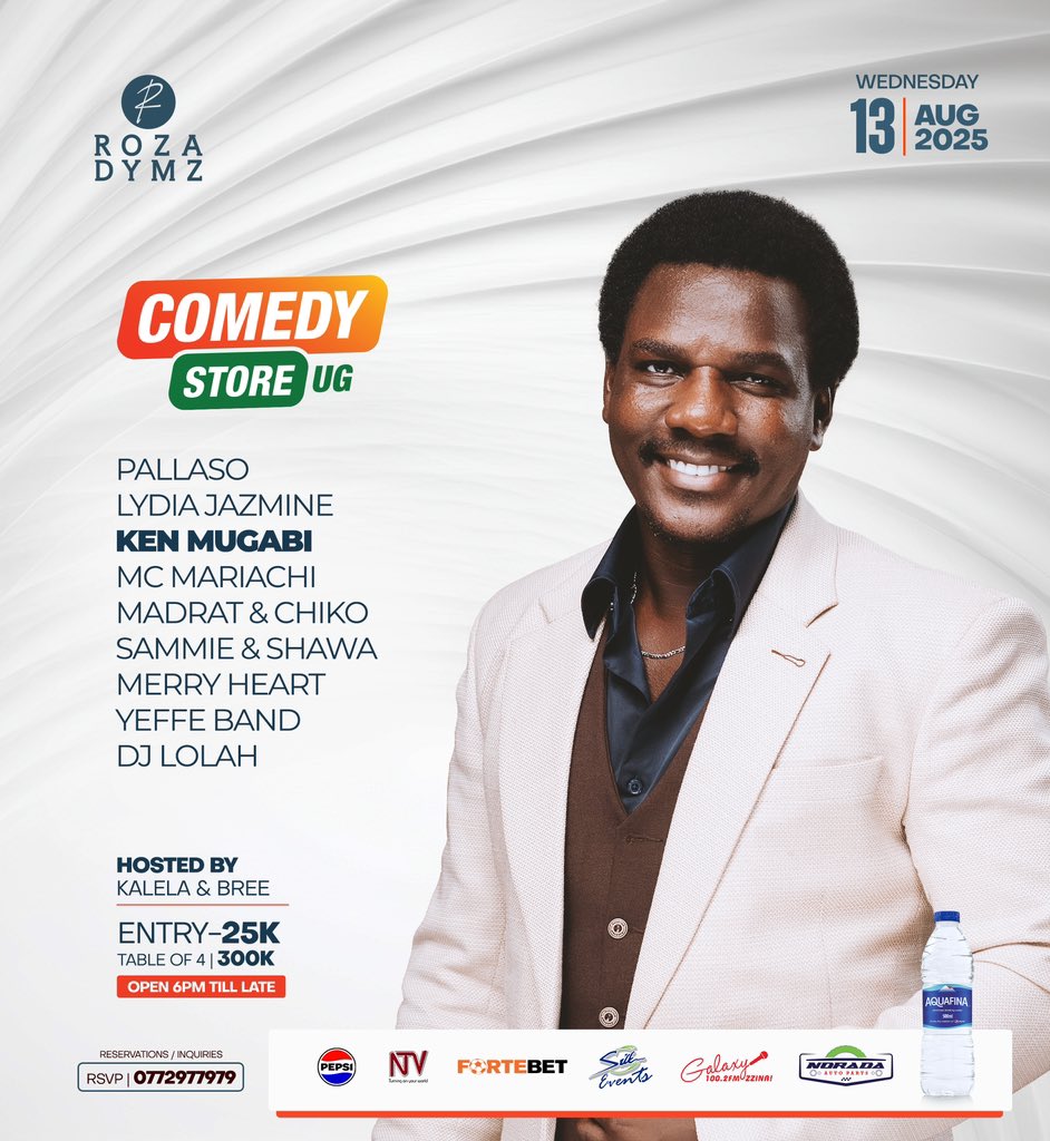 Comedy Store Uganda๐๐+๐ถ๐ถ (@comedystoreug) on Twitter photo This Wednesday 13th August, We present to you the Versatile the King of the East, <a href="/pallasomusic/">Pallaso</a> alongside <a href="/LydiahJazmine/">Lydia Jazmine</a>, <a href="/chikoandmadrat/">Madrat and Chiko Official</a>, MC Mariachi, Kenneth Mugabi and So Many More #ComedyStoreWednesdays
Venue: Roza Dymz Kololo
Entrance: 25k, 300k a Table of 4 This Wednesday 13th August, We present to you the Versatile the King of the East, <a href="/pallasomusic/">Pallaso</a> alongside <a href="/LydiahJazmine/">Lydia Jazmine</a>, <a href="/chikoandmadrat/">Madrat and Chiko Official</a>, MC Mariachi, Kenneth Mugabi and So Many More #ComedyStoreWednesdays
Venue: Roza Dymz Kololo
Entrance: 25k, 300k a Table of 4