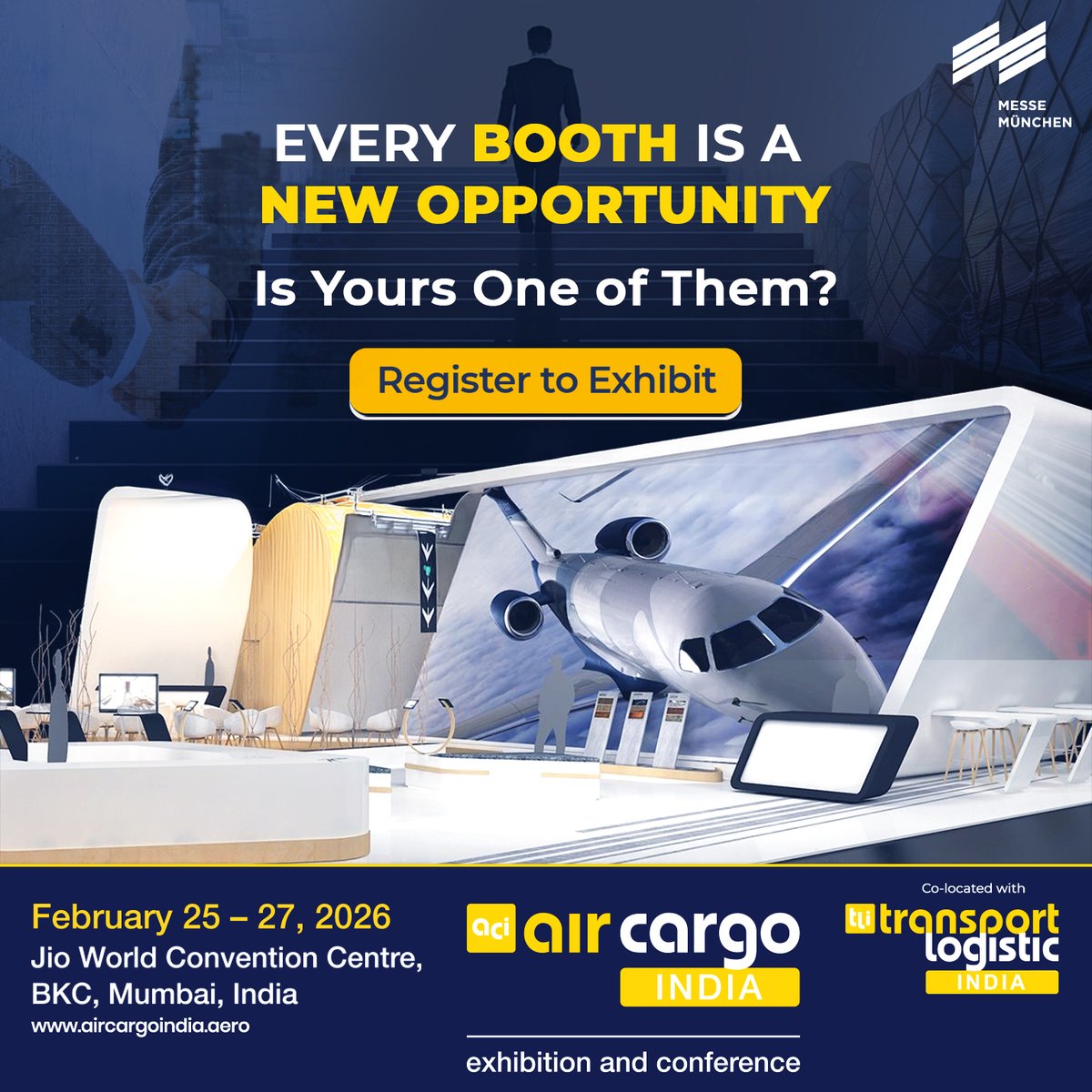 At air cargo India 2026, every space on the show floor is more than just a booth, it’s a chance to be seen, heard, and chosen.

Turn your booth into your next big opportunity.

Register to Exhibit - shorturl.at/80AJr