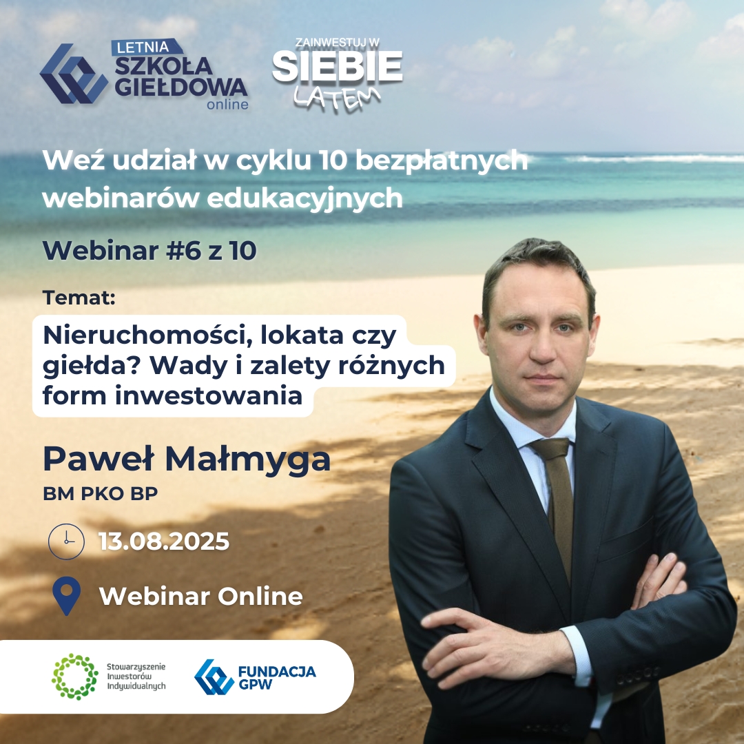 inwestorzy's tweet photo. Już jutro w Letniej Szkole Giełdowej 2025! 📢
Webinar "Nieruchomości, lokata czy giełda? Wady i zalety różnych form inwestowania" 🏠💰📈

📅 Środa, 13 sierpnia
🕛 14:00
💻 Online, bezpłatnie

Podczas spotkania dowiesz się między innymi:
✔️ Co wybrać – wyższy zysk czy niższe ryzyko?
✔️ Jak dopasować inwestycje do swojej psychiki?
✔️ Czym jest zmienność i dywersyfikacja w praktyce?
✔️ Czy istnieje idealna forma inwestowania?

🎙 Prowadzący: Paweł Małmyga, ekspert Biura Maklerskiego @PKOBP

👉 Zapisz się teraz: https://t.co/vzoJ6gMaLQ