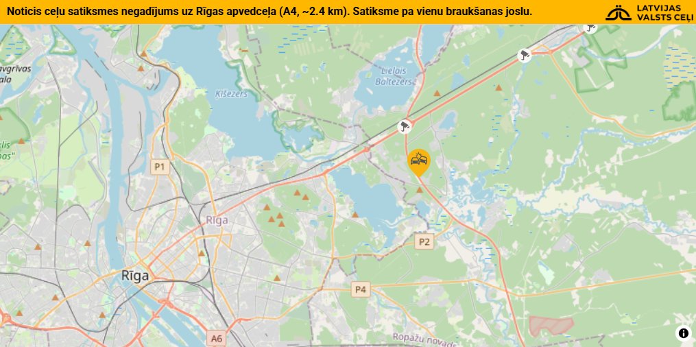 ❗️Noticis ceļu satiksmes negadījums uz Rīgas apvedceļa(Baltezers–Saulkalne, A4, ~2.4 km). Satiksme pa vienu braukšanas joslu, informē <a href="/ugunsdzeseji/">VUGD</a>