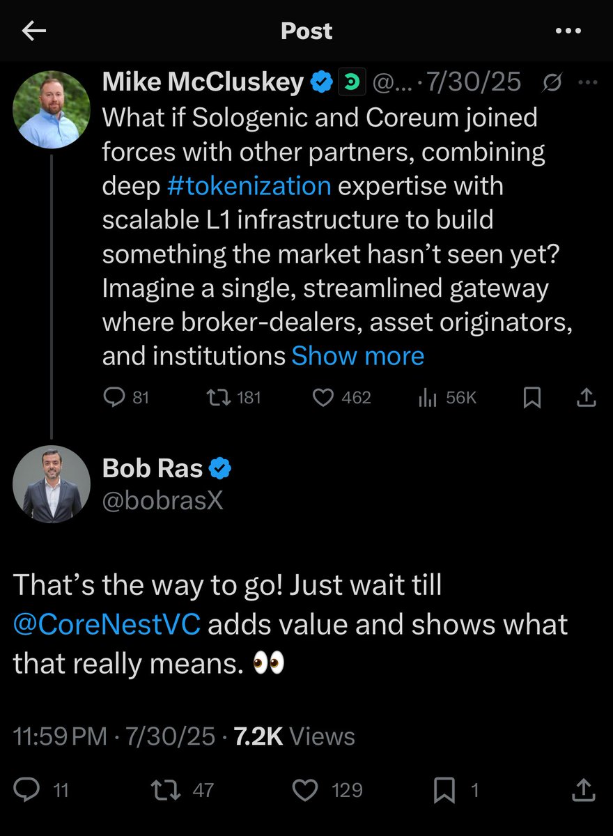 CoreumWarrior's tweet image. Mike just painted the vision 🎯
Bob basically said: “Yup, it’s happening — and wait ‘til you see what @CoreNestVC brings to the table.” 👀

$SOLO + $COREUM + CoreNestVC = game changed 🔥♟️
#TokenizeEverything #RWA #DeFi