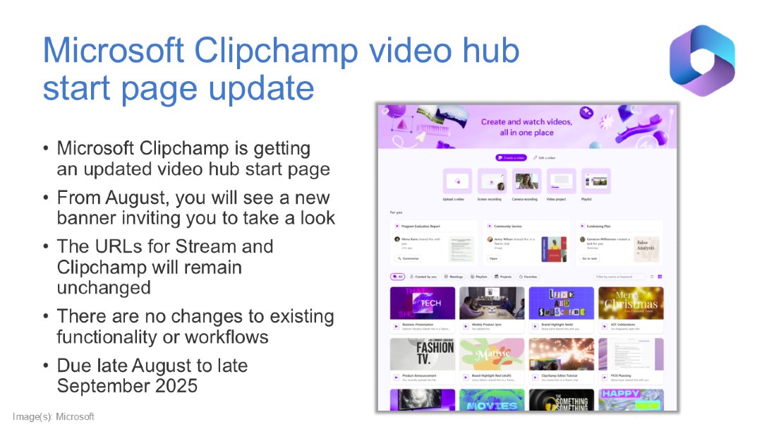🔜 Microsoft #Clipchamp is getting a video hub start page update.

📆 Due late August to late September 2025.

🔗 Read more on Super Simple 365: supersimple365.com/microsoft-clip…

🆕 See what else is new across #M365: supersimple365.com