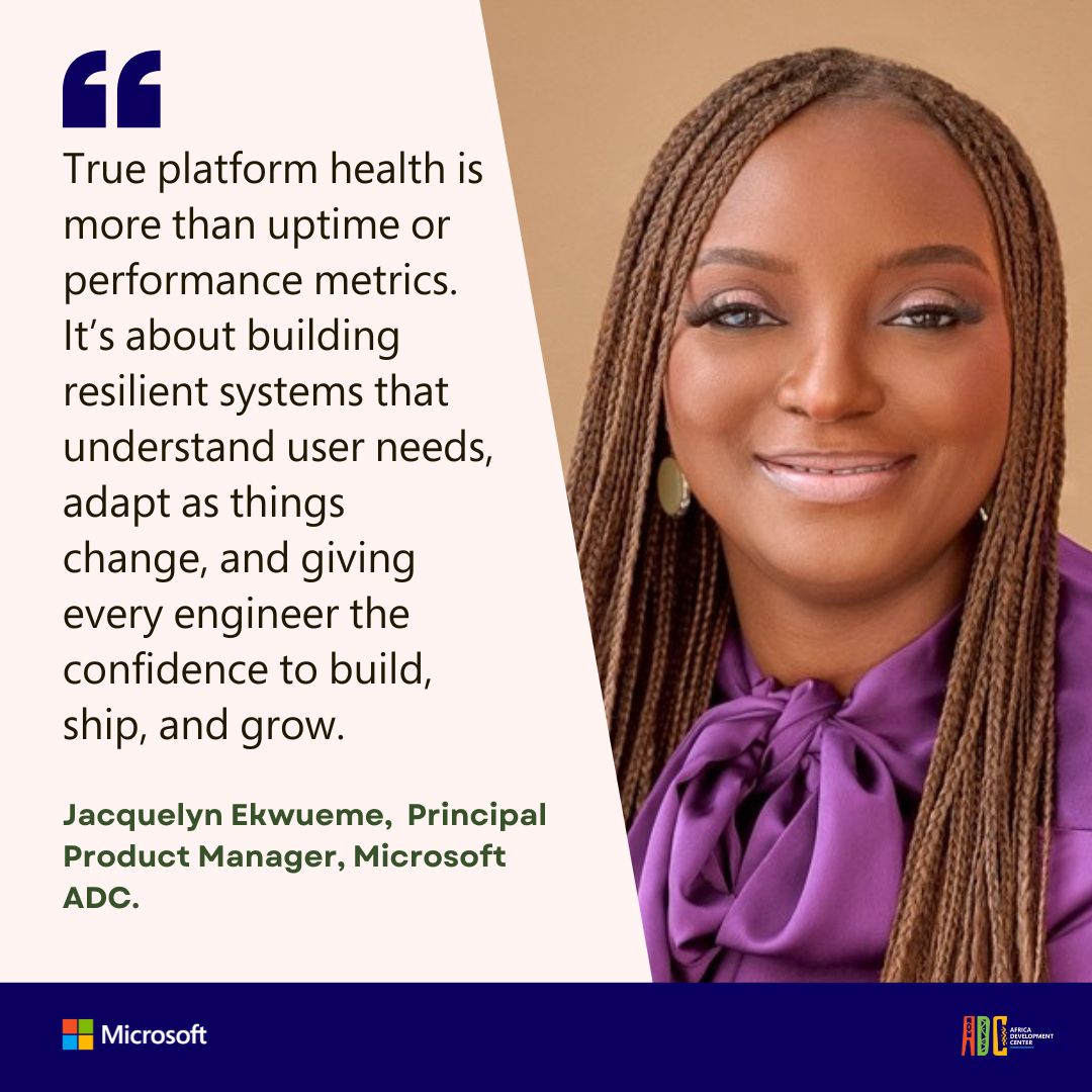 Microsoft Africa Development Center (@microsoftadc) on Twitter photo The difference between a platform that merely works and one thatโs robust, user-aware, and future-ready comes down to how you define true platform health.
Jacqueline Ekwueme, Principal Product Manager at <a href="/MicrosoftADC/">Microsoft Africa Development Center</a>, shares what it really means and why it matters. The difference between a platform that merely works and one thatโs robust, user-aware, and future-ready comes down to how you define true platform health.
Jacqueline Ekwueme, Principal Product Manager at <a href="/MicrosoftADC/">Microsoft Africa Development Center</a>, shares what it really means and why it matters.