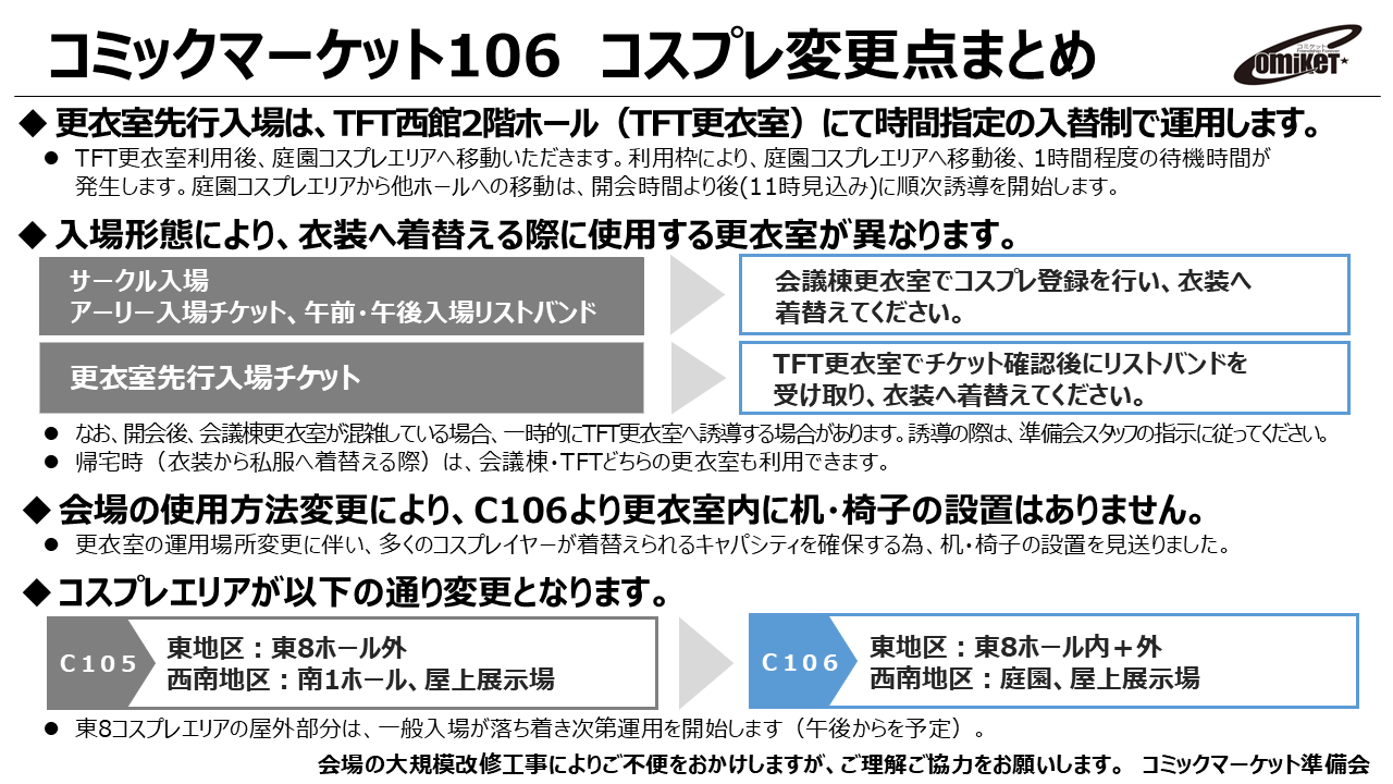 コミックマーケット106 コミケ106 更衣室 チケット 二日目 先行入場 コミックマーケット106 コミケ106 更衣室 チケット 二日目 先行
