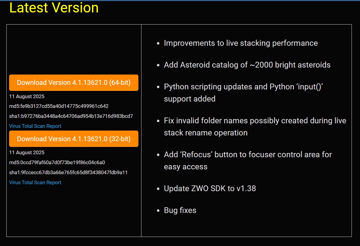 martian989's tweet image. SharpCapが8/11にも更新、スタック能力の改善と小惑星カタログ追加だって。
#sharpcap