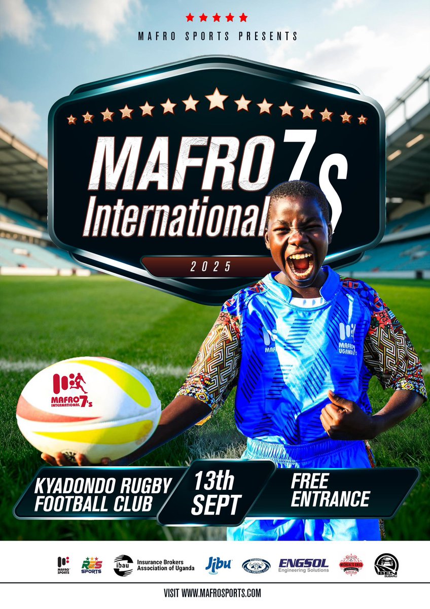 MAFRO_Sports's tweet image. The #MAFRO7sInternational rugby tournament 2025 is back, bigger and better 🥳🏉

Are you ready????

Happening on the 13th September 2025, at the Kyadondo rugby grounds. 

Book your calendars now! 

📌ENTRANCE IS FREE 
#NeverStops