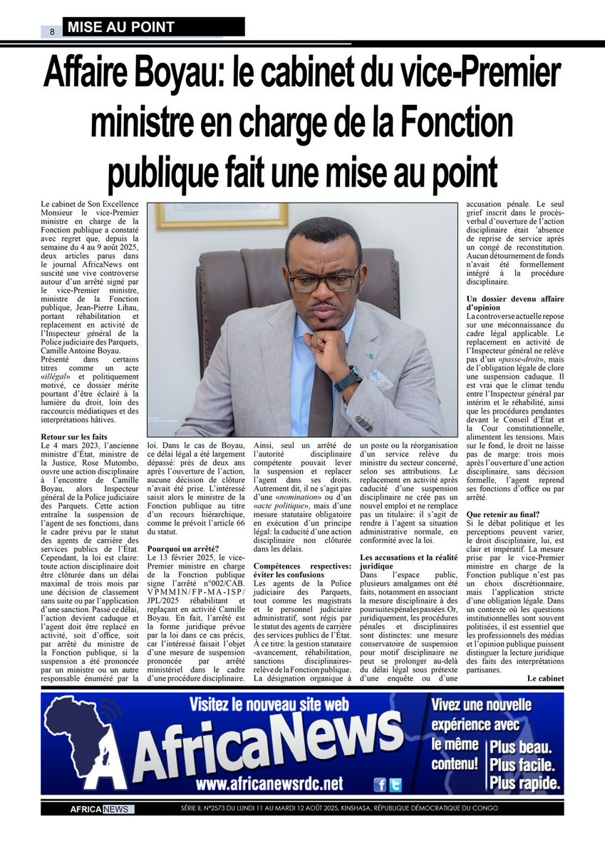 Dynamique Jean Pierre LIHAU Officiel Asbl (@djpl_officiel) on Twitter photo 🚨 #AlaUne
le Cabinet du VPM <a href="/LihauEbua/">Jean-Pierre LIHAU</a> met fin aux confusions. La réhabilitation de l’Inspecteur général de la Police judiciaire des parquets n’est ni un passe-droit, ni un geste politique, mais l’application stricte d’une obligation légale prévue par le statut des agents. 🚨 #AlaUne
le Cabinet du VPM <a href="/LihauEbua/">Jean-Pierre LIHAU</a> met fin aux confusions. La réhabilitation de l’Inspecteur général de la Police judiciaire des parquets n’est ni un passe-droit, ni un geste politique, mais l’application stricte d’une obligation légale prévue par le statut des agents.