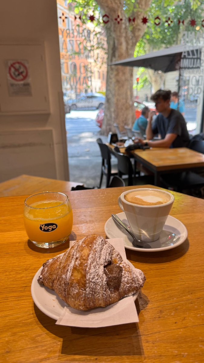 Buongiorno! Enjoying a cappuccino and a cornetto before starting our final day in Rome
