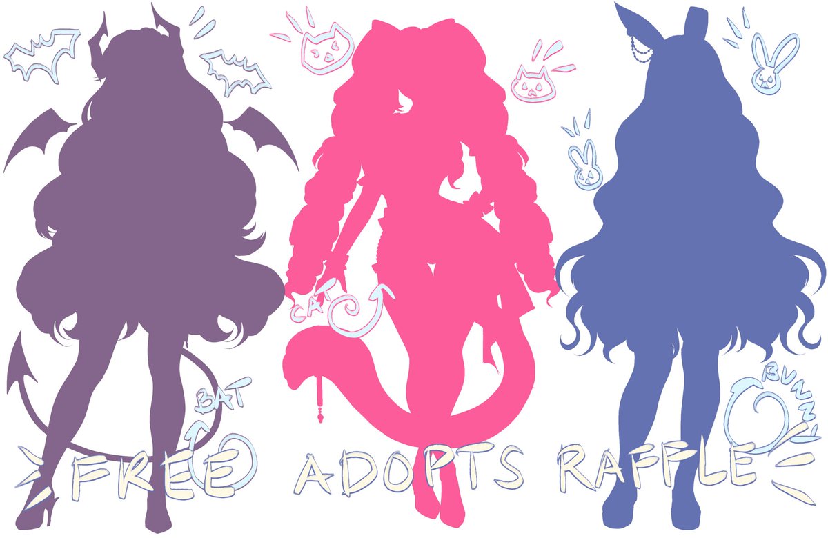 🌟3 ADOPTABLES TO RAFFLE SOON🌟

Themes of these marionettes: 🦇🐱🐰 These will be commercial use👀✨
✅Goal: 3000 followers, when reached will raffle these girls out soon, rules will be like+repost+follow soons~

♥️ + 🔄 to get the word out✨

Save this post, I will be posting