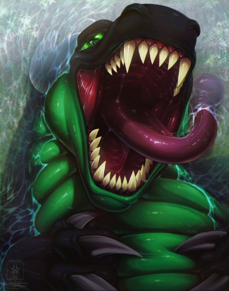 [Commission] a gaping maw within shallow waters #commission #illustration #digitalart #painting #mawshot #dragon