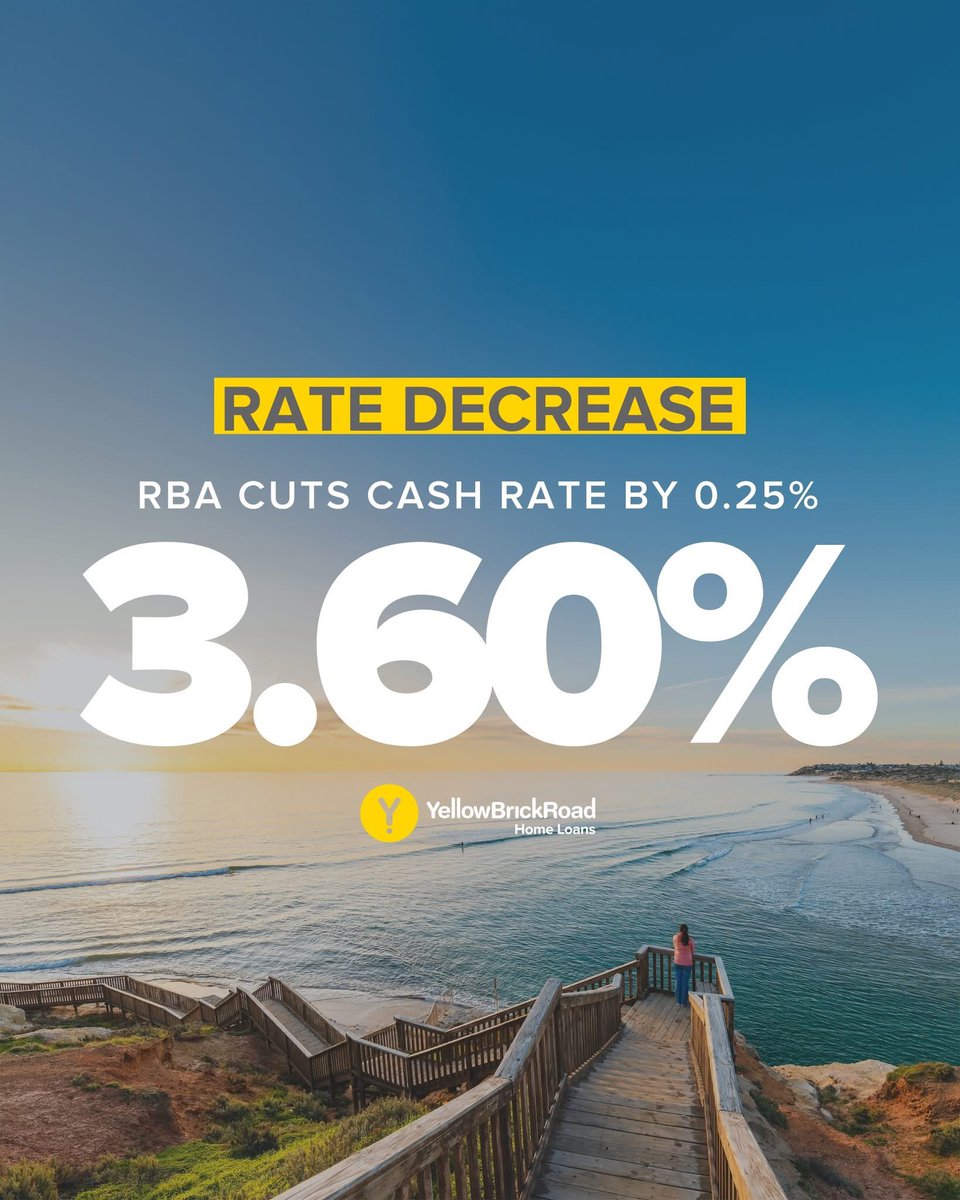 YBRInnerMelb's tweet photo. The official cash rate is now at 3.60% as the RBA decides to cut by 0.25%.

A some lenders have passed on this cut in full, so make sure you get in touch with your lender, or better yet, reach out to us today and we will do the heavy lifting for you.

https://t.co/luwdOCR2fH https://t.co/DtMN7kOfkc