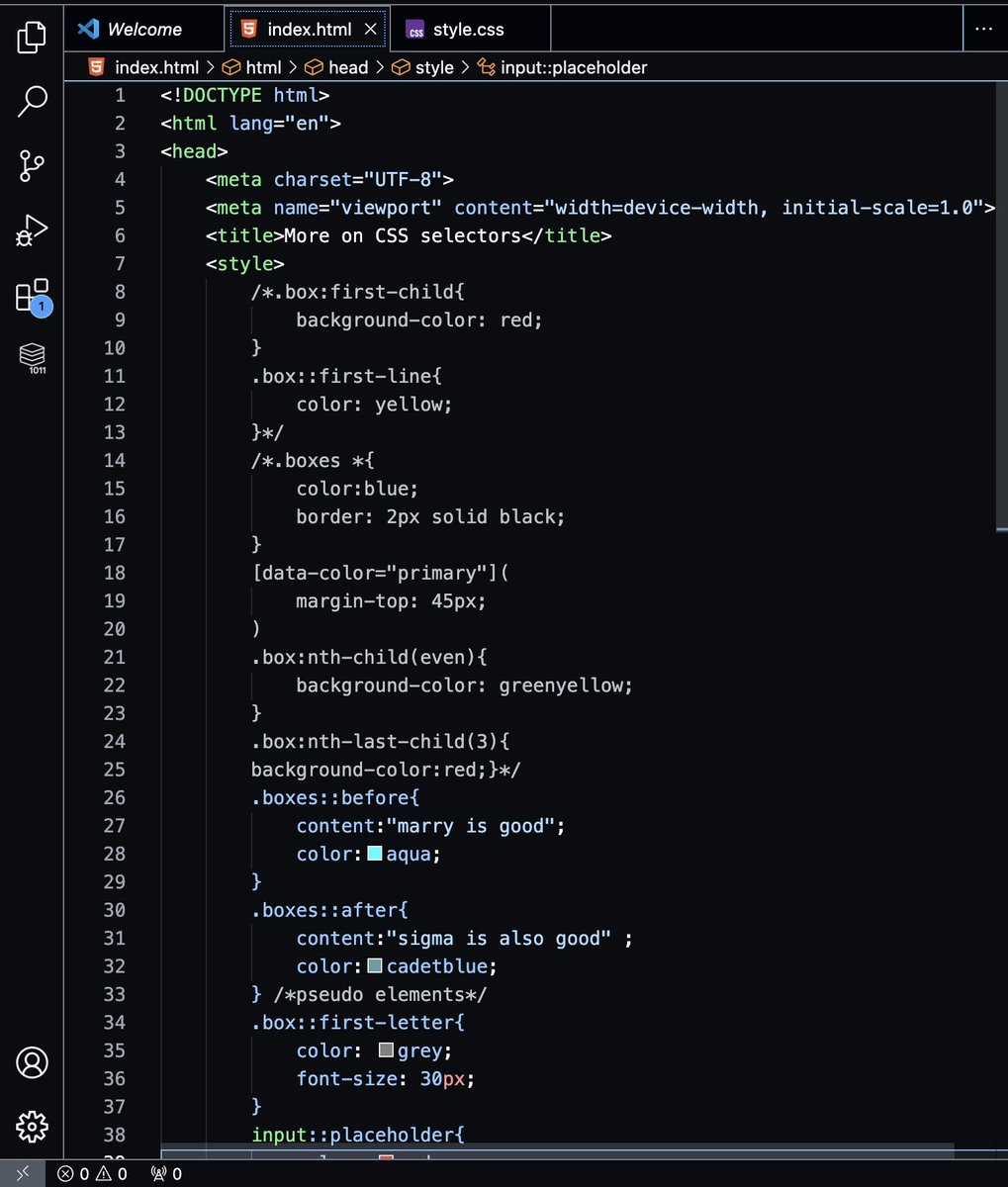 aayat581761's tweet image. #day35ofwebdev getting back to web dev after a long long time and here we go, learning more about CSS selectors and pseudo elements
#CSS #CSSbattle #WebDevelopment
#WebDesignHistory #webdesigner #CodingJourney #CodingLife