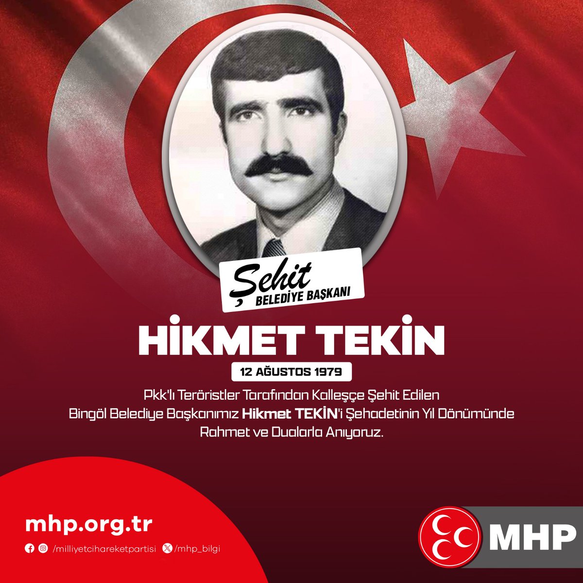 Pkk'lı Teröristler Tarafından Kalleşçe Şehit Edilen Bingöl Belediye Başkanımız Hikmet TEKİN'i Şehadetinin Yıl Dönümünde Rahmet ve Dualarla Anıyoruz.