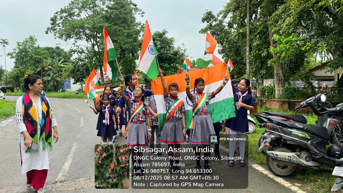 KVSivasagar's tweet photo. #HarGharTiranga2025, KV ONGC SIVASAGAR organized a Tiranga rally. Students displayed  patriotism  and exhibit unity, respect, and pride for the Tiranga.
@GuwahatiKvs 
@KVS_HQ 
@KV_IITG 
@EduMinOfIndia 
@OngcNazira 
@kvongcjorhat 
@kvrrljorhat https://t.co/QixjNmdTmf
