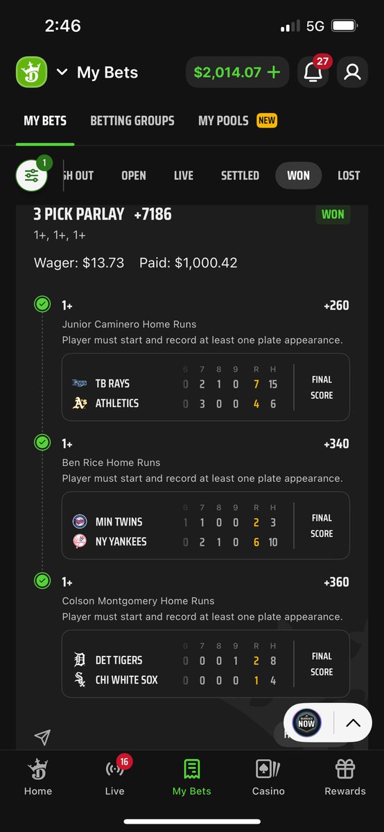 blw5__'s tweet image. 4 3 hr parlay in the last day, 1 bang yesterday, 3 banged today.