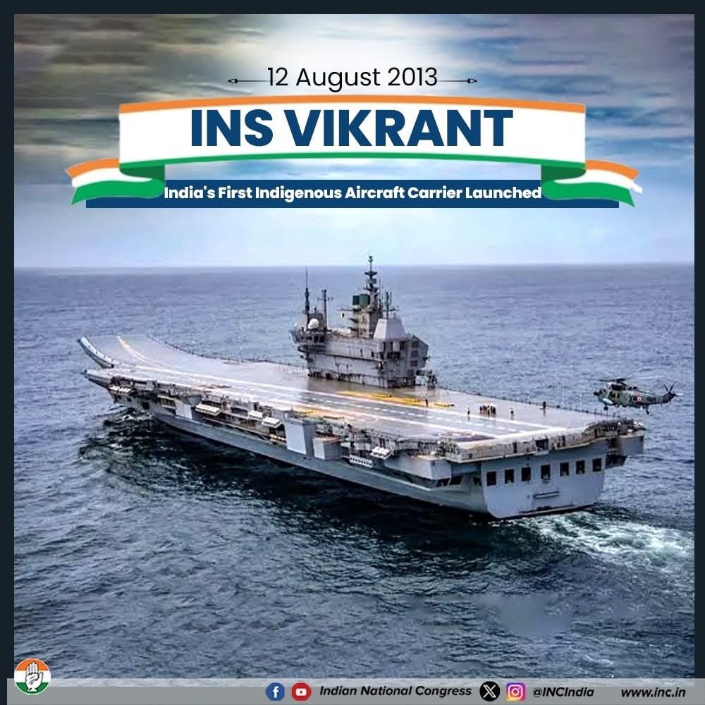 fatehkhaninc's tweet image. On 12th August 2013, India proudly launched its first indigenous aircraft carrier, INS Vikrant.

This historic moment not only marked a golden chapter in the nation’s naval history but also stood as a shining testament to India’s self-reliance in defence technology.
#INSVikrant